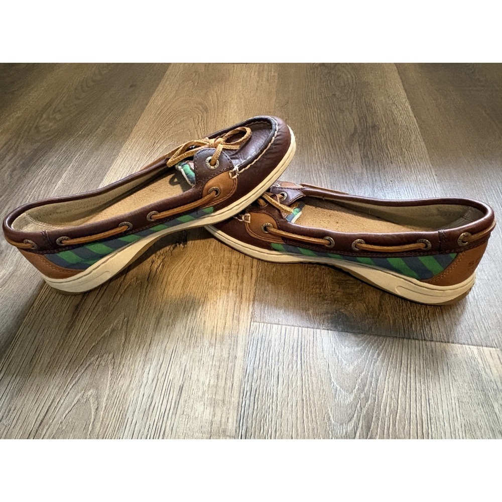 Women's SPERRY TOP-SIDER Summer Boat Shoes STS94093 Size 5.5 Green Navy Stripes